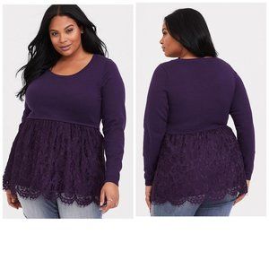 TORRID PURPLE LACE BABYDOLL PULLOVER SWEATER AI